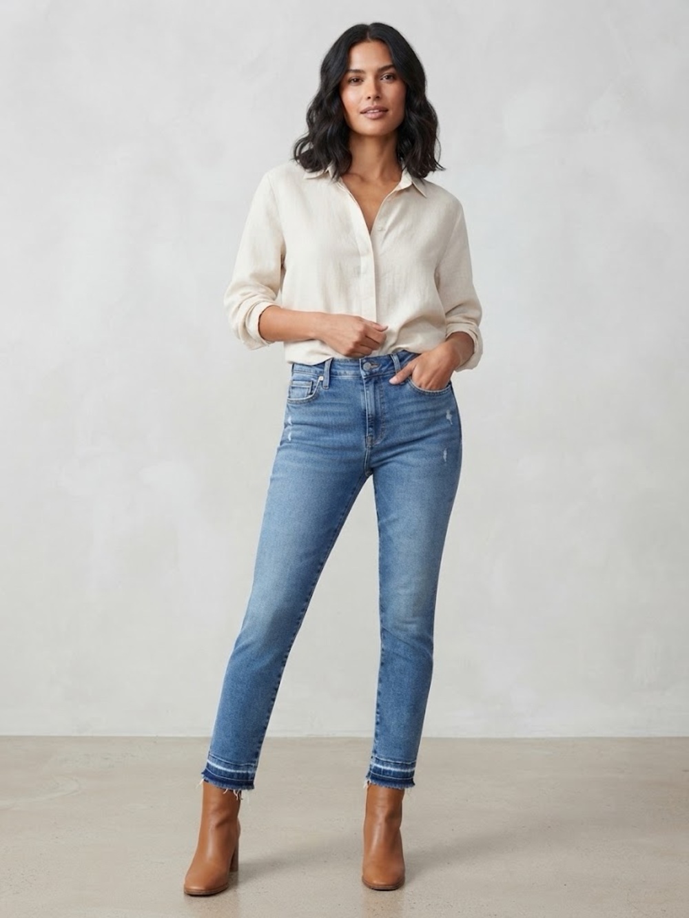 Good American Good Waist Crop Raw Hem High-Rise Skinny Women’s Jeans Size 6